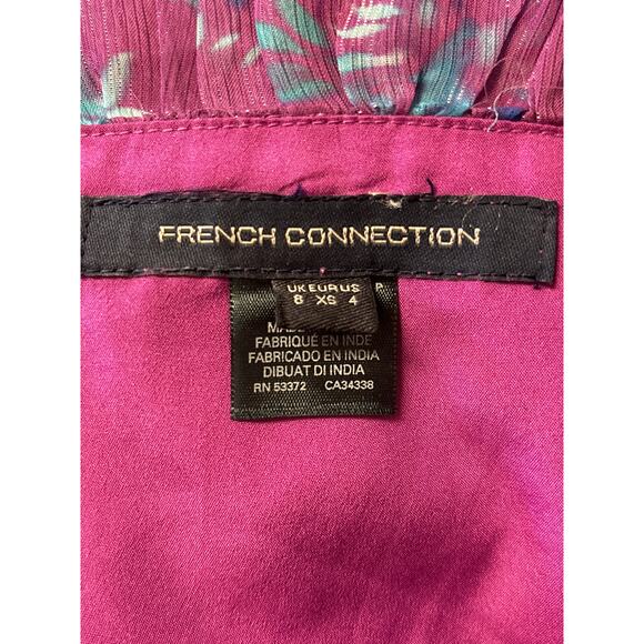 French Connection Aden Bai Floral Ruffle Peplum Tank Blouse Sz 4 Purple Feminine - Picture 5 of 5